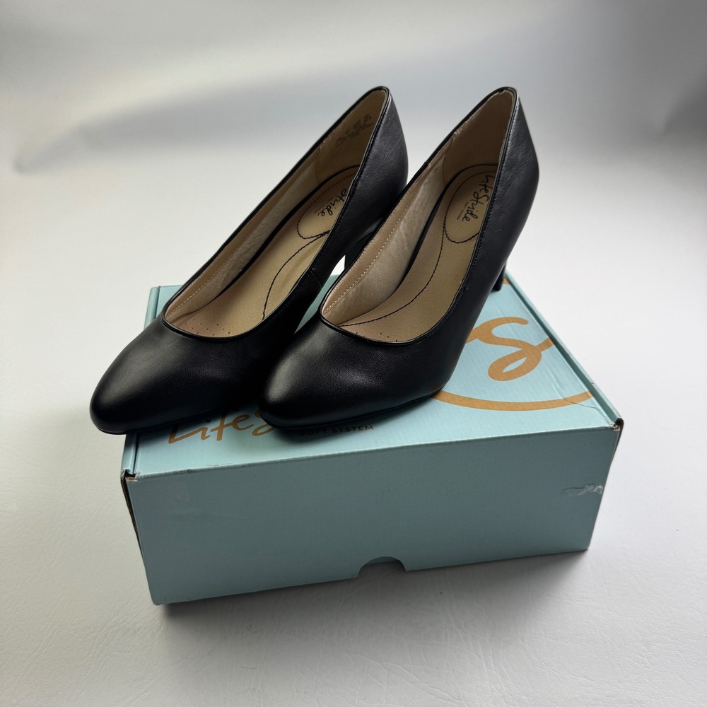 LifeStride Gigi Black Pumps Womens 9.5 Wide Soft System Comfort Block Heel Shoes